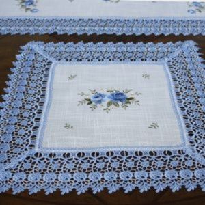 NEW Doily BLUE LACE ROSE Linen-look Table Mat